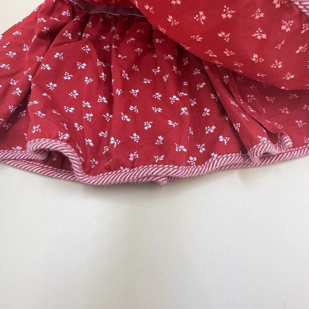 Baby Gap Y2K Dress Baby Girl 0-3 M Red Cotton Holly Print Striped S/S USA VTG